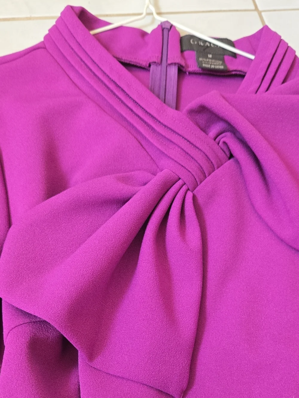 Gracia Purple Puff-Sleeve Bow Neck Blouse - Picture 5 of 5